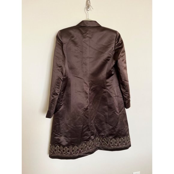Kasper Bronze Knee Length Embroidered Coat - Size 8 - Picture 6 of 14